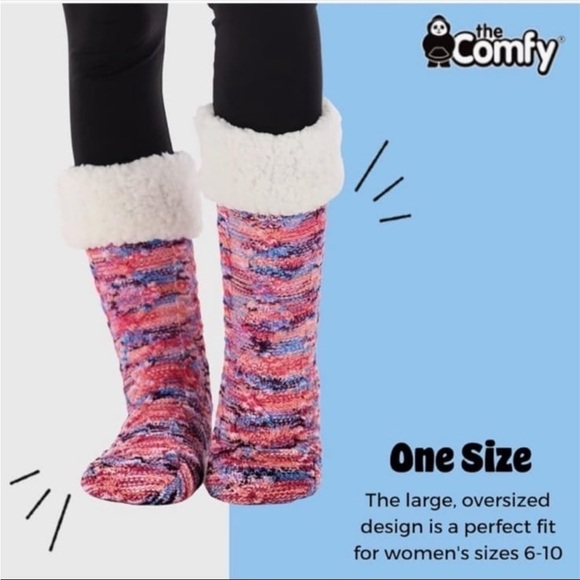 NWT THE COMFY Sherpa Lined Chenille Cable Knit Stitch Slipper Socks Size 6-10 - Picture 2 of 5
